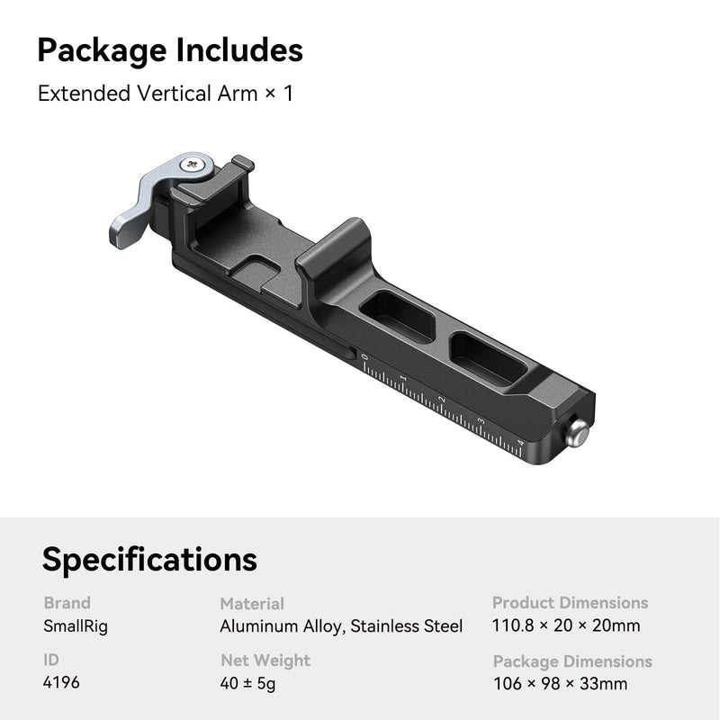 SmallRig Extended Vertical Arm for DJI RS 3 Mini, Extension Mount Plate for DJI RS 3 Mini - 4196