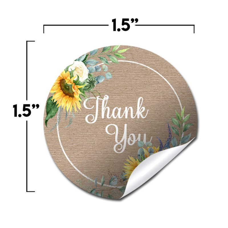 Beautiful Floral Sunflower On Kraft Thank You Customer Appreciation Sticker Labels for Small Businesses, 60 1.5" Circle Stickers by AmandaCreation, Great for Envelopes, Postcards, Direct Mail, More!