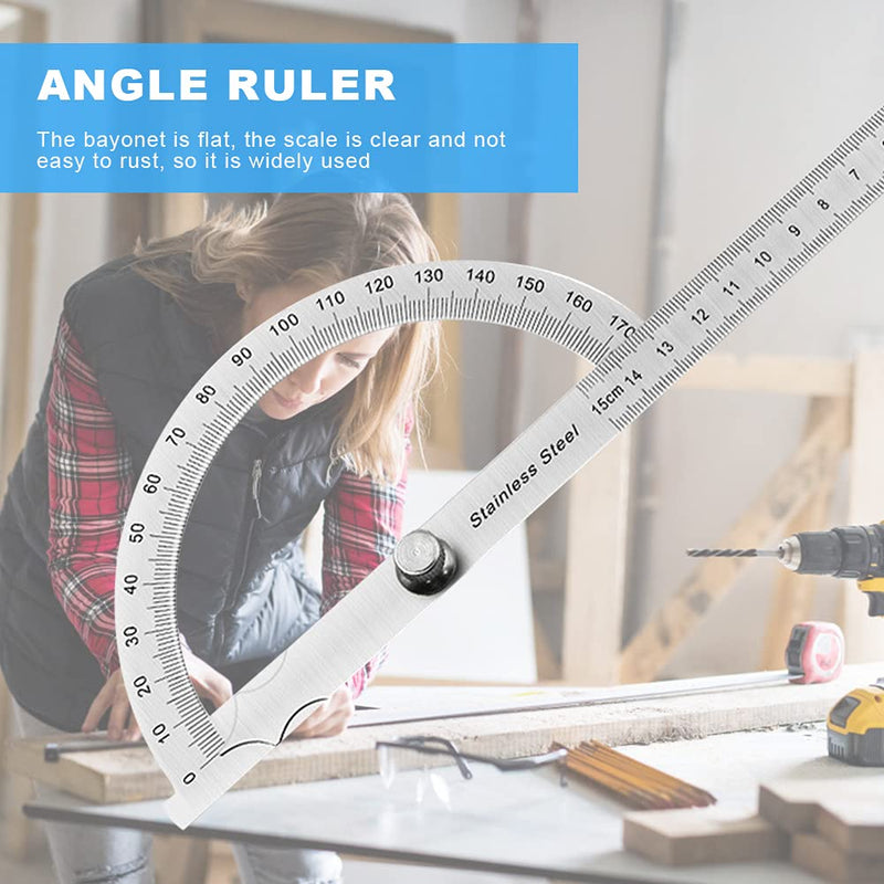 FEMONGY Protractor, Metal Protractor 0-180° Stainless Steel Goniometer with Locking Screw, Universal Protractor with Scale Ruler for School Carpenter DIY Painting Drawing Marking (150mm) 150mm