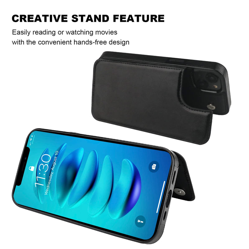 ONETOP Compatible with iPhone 14 Plus Wallet Case with Card Holder, PU Leather Kickstand Card Slots Case, Double Magnetic Clasp and Durable Shockproof Cover 6.7 Inch (Black) Black