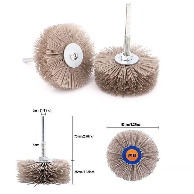 Yuhtech Disc Brush Nylon, 5 Pieces 5 Size Abrasive Nylon Wheel Brush 80Grit 120Grit 180Grit 240Grit 320Grit Nylon Disc Brush with 6mm Shaft Woodworking Polishing Grindering Wheel