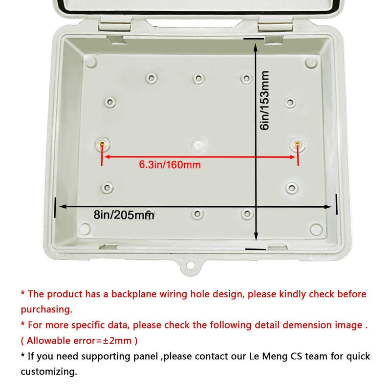 LMiEtool Junction Box, ABS Plastic, IP65 Waterproof Dustproof Universal Electrical Enclosure, Hinged Shell Outdoor and Indoor Usage Project Box, 8.7"x 6.7" x 4.3"(220x170x110mm), Grey 8.7" x 6.7" x 4.3"