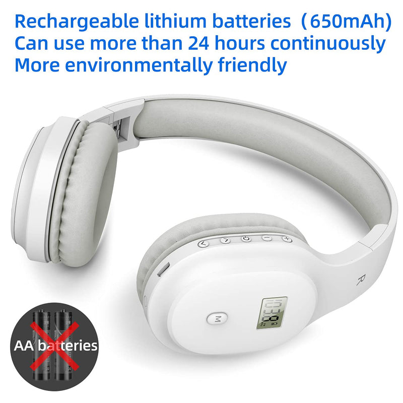 Rechargeable and Portable Personal FM Radio Headphones with Best Reception, Walkman Wireless Headset FM Radio Ear Muffs for Jogging, Mowing, Cycling, Meeting FM Receiver white