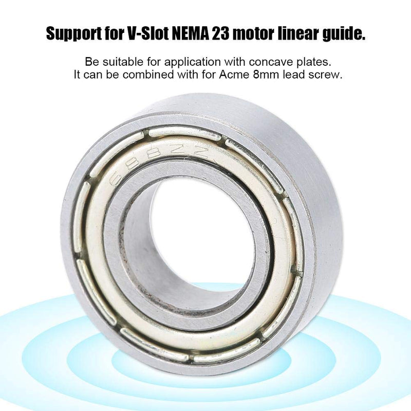 688Z Ball Bearing 8mm x 16mm x 5mm 3D Printer Accessories Double Shielded Deep Groove Bearings for V Slot NEMA 23 Motor L inear Guide Silver Metal Pack of 10