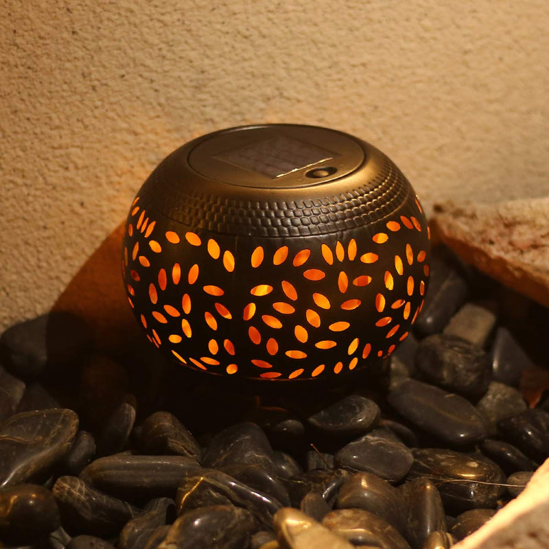 pearlstar Table Solar Lights Outdoor Waterproof - Dancing Flickering Flame Lamp Black Metal Tabletop Light Solar Powered Decorative Lighting Lantern for Desk Bedroom Patio Garden Pathway Yard (1 Pack)