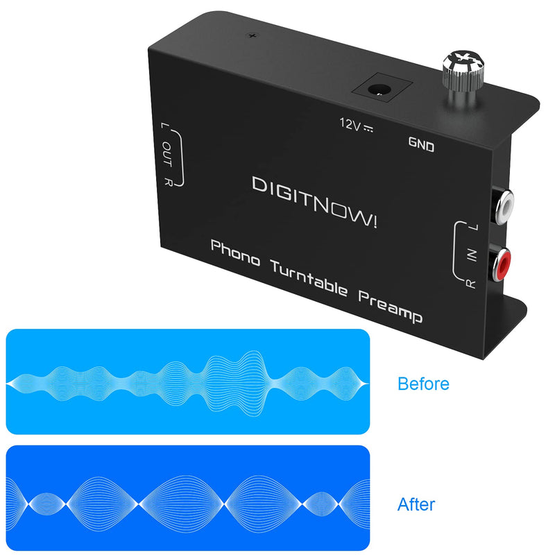 Phono Turntable Preamp, Phonograph Preamplifier with RCA Input, RCA/TRS Output, Phono Preamp for Turntable Record Play with 12 Volt DC Adapter