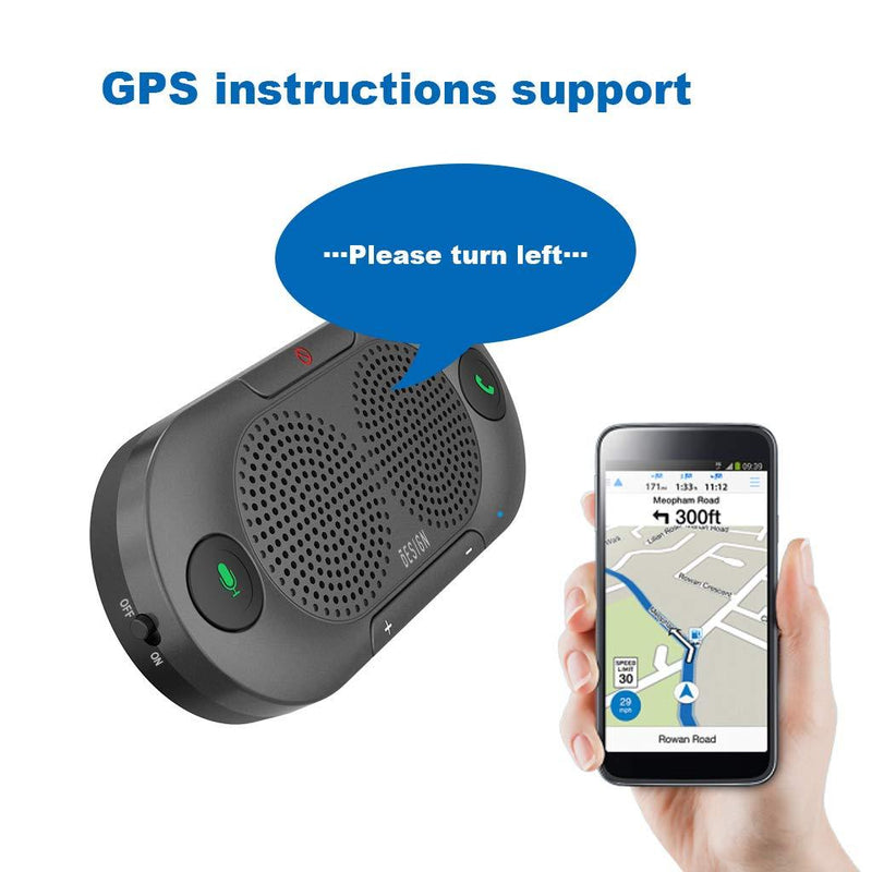 BESIGN BK06 Bluetooth 5.0 in Car Speakerphone with Visor Clip, Wireless Car Kit for Handsfree Talking, Motion Auto on, Siri Google Assistant Support Metal Grey
