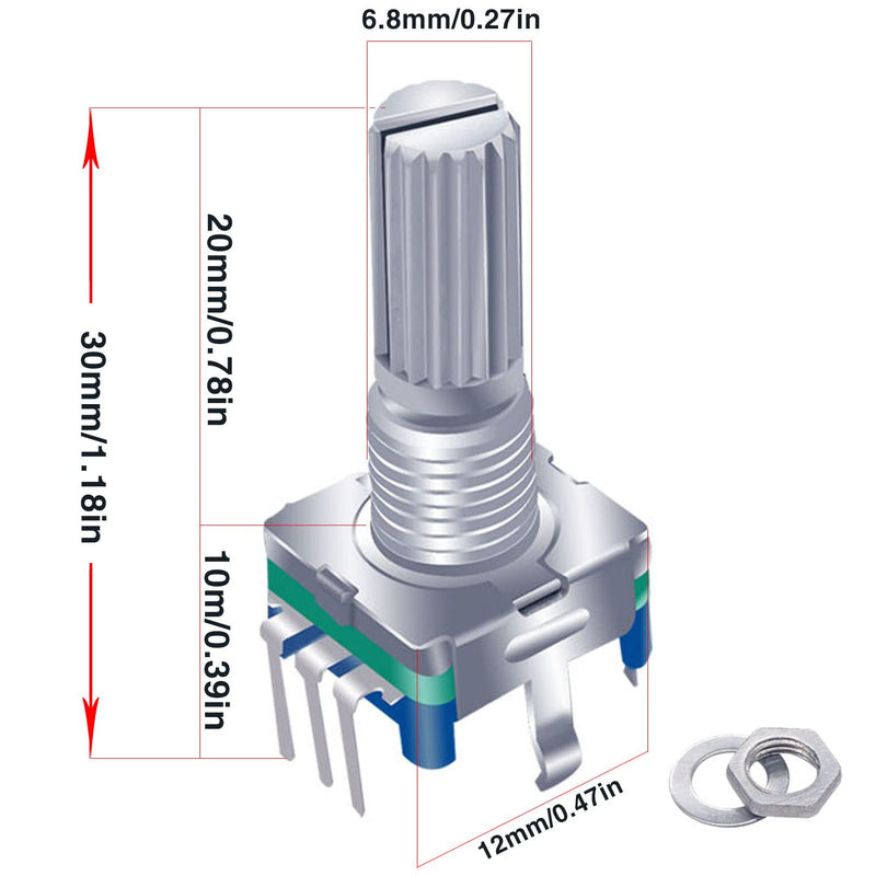 Taiss 5PCS Rotary Encoder Switch Push Button EC11 360 Degree 5 Pins 20 Detents Points Digital Potentiometer with Knob Cap