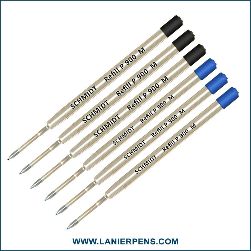 Lanier Combo Pack - Pack of 6 - Schmidt P900 M Parker Style Ballpoint Refill 3 Black and 3 Blue Ink Medium Tip