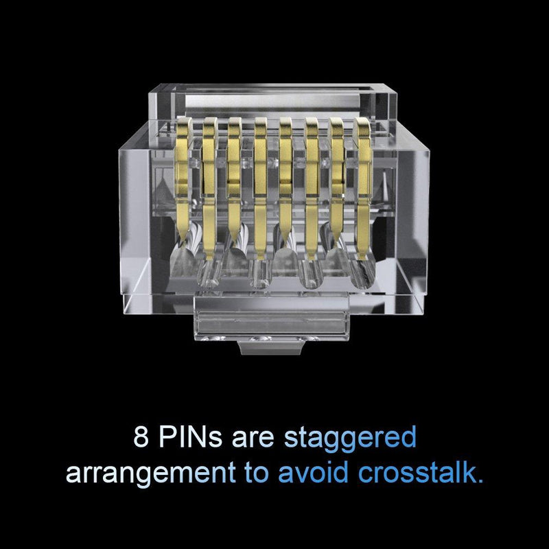 CAT6 RJ-45 UTP Connectors, RJ-45 Crimp Ends 8P8C Network Modular Plugs with Flexible Latch, 100-Pack CAT6