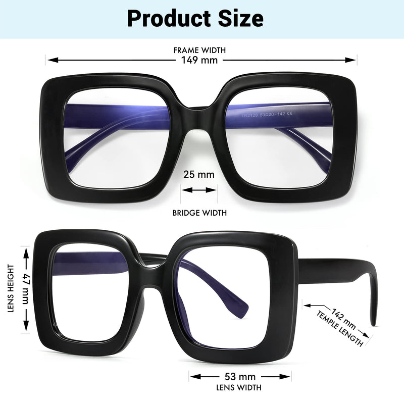MACJERO Oversized Fashion Square Blue Light Blocking Glasses for Women Computer Eyeglasses Anti Glare Eyestrain Black