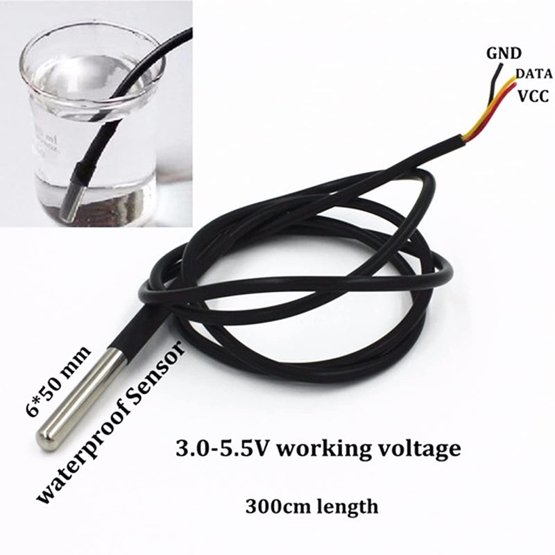 Geekstory 5PCS DS18B20 Temperature Sensor, Waterproof Temp Digital Thermal Stainless Steel Tube Probe 3M 118.1 inch with 4.7KΩ Resistor for Raspberry pi, Arduino 3 Meters DS18B20 Temperature Sensor