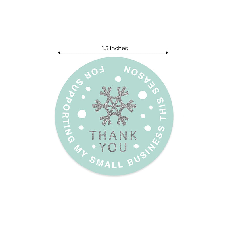 Mint Snowflake Thank You for Supporting My Small Business This Season Stickers / 500 1.5" Faux Glitter Holiday Labels/Christmas Business Labels