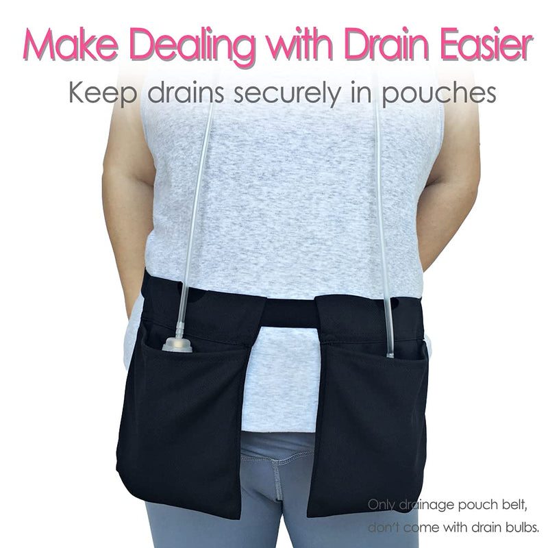 Drain Pouch Holder Adjustable Mastectomy Drainage Pockets Belt for Breast Cancer Surgery Reconstruction Post-Mastectomy JP Drain Bulbs Tummy Tuck Recovery Black Drain Pouch