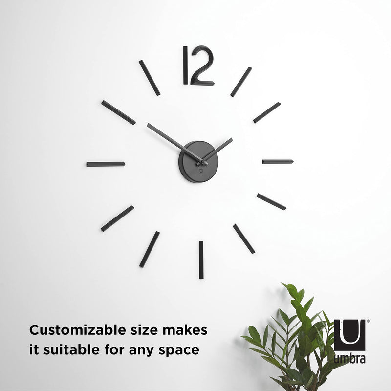 Umbra 1005400-040 Blink Wall Clock Black - Easy to Paste Wall Sticker Numbers, Frameless Large Decorative Wall Clock, Simple Indicators, Minimalist, Black,39.25 Inch L x 39.25 Inch W x 1.38 Inch H