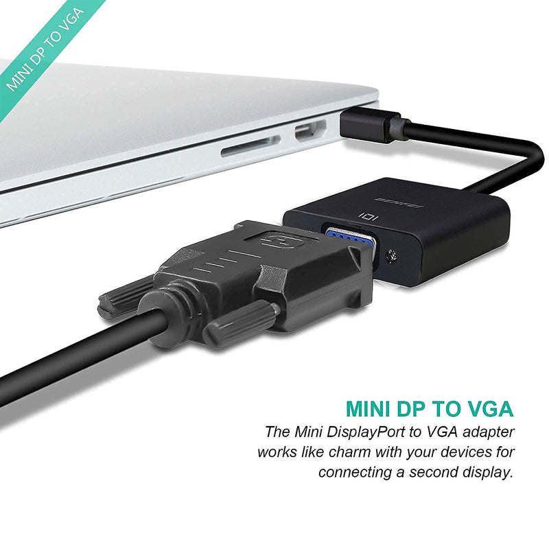 Mini DisplayPort to VGA, Benfei Mini DP Display Port to VGA (Thunderbolt Compatible) Male to Female Adapter Compatible for ThinkPad SurfacePro PC 1 PACK