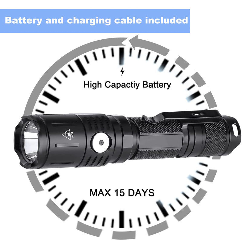 100000 Lumens LED Rechargeable Flashlights High Lumens, Powerful Tactical Flashlight with Battery, 5 Modes,IPX8 Super Bright Handheld Flashlight