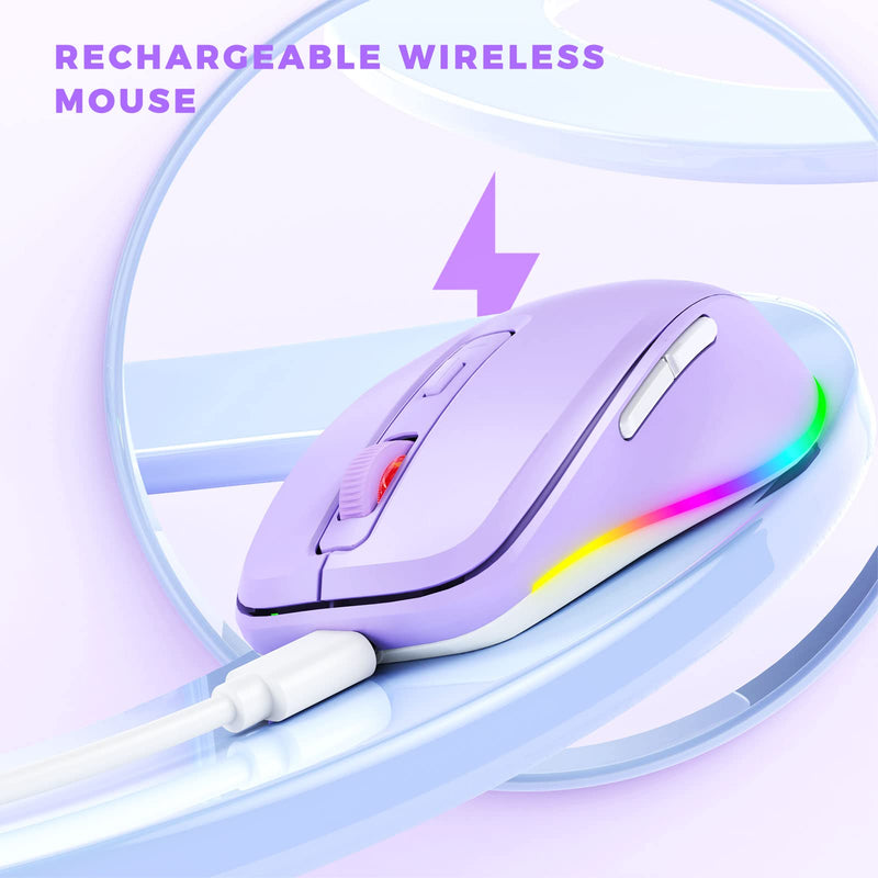 Wireless Mouse, Mouse Jiggler - LED Wireless Mice with Build-in Mouse Jiggler Mover, Rechargeable Moving Mouse for Computer with Undetectable Random Movement Keeps Computer Awake - Purple A Purple Mouse with Jiggler