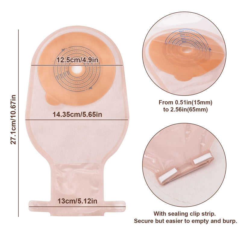 Eyourlife 20 PCS Colostomy Bags, Ostomy Colostomy Supplies, One Piece Drainable Pouches with Clamp Closure for Ileostomy Stoma Care, Hydrocolloid & Non-Woven Border, Cut-to-Fit 15-65MM