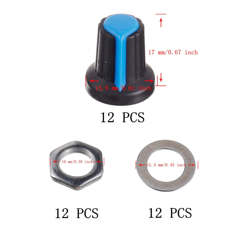 BOJACK 10 Values 12 Pieces B1K-B1M Knurled Shaft 3 Terminals Linear Taper Rotary Potentiometer (WH148) Single Turn Activated Carbon Film Variable Resistors Assortment Kit