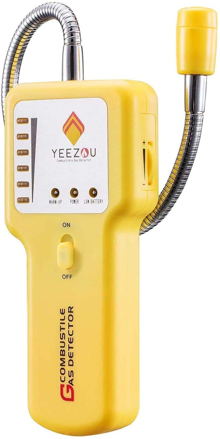 Y201 Propane and Natural Gas Leak Detector; Portable Gas Sniffer to Locate Gas Leaks of Combustible Gases Like Methane, LPG, LNG, Fuel, Sewer Gas; w/ Flexible Sensor Neck, Sound & LED Alarm, eBook Yellow