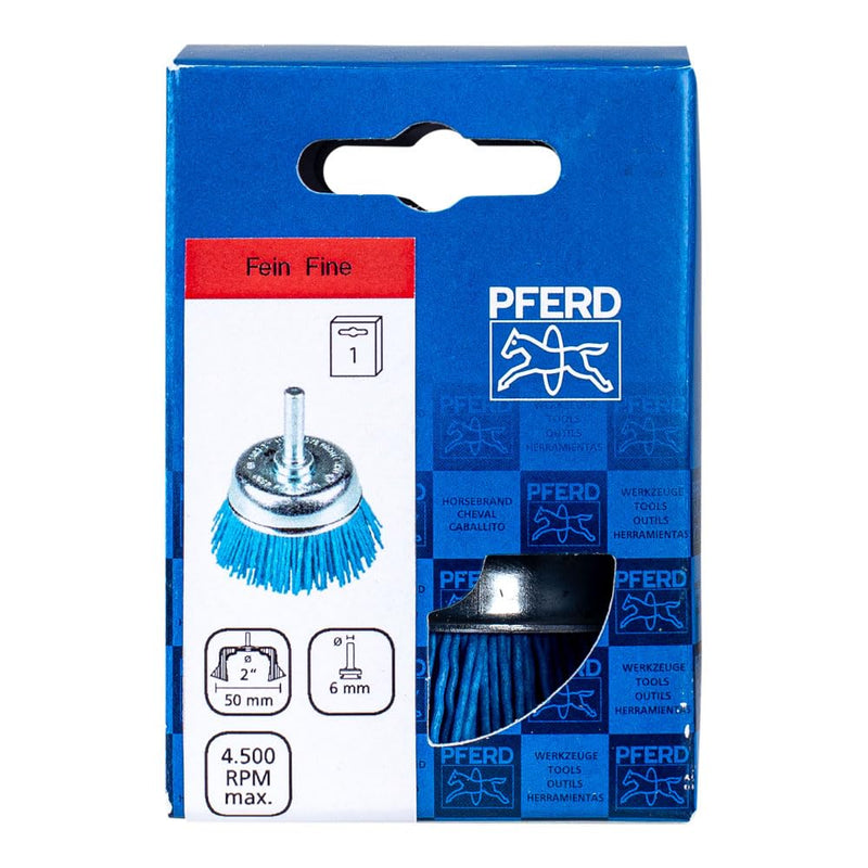 PFERD cup brush untangled TBU fine (BLUE) | Ø 50 mm shaft Ø 6 mm BLUE filament Ø 1.10 mm | 43740166 – for drills PLASTIC FINE