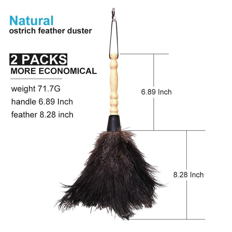 Midoneat Natural Black Ostrich Feather Duster,2 Packs,Car Duster Interior/Exterior Cleaner,Duster for Blinds Kitchen Keyboard Office, Smart and Soft and Fluffy Duster (Black)
