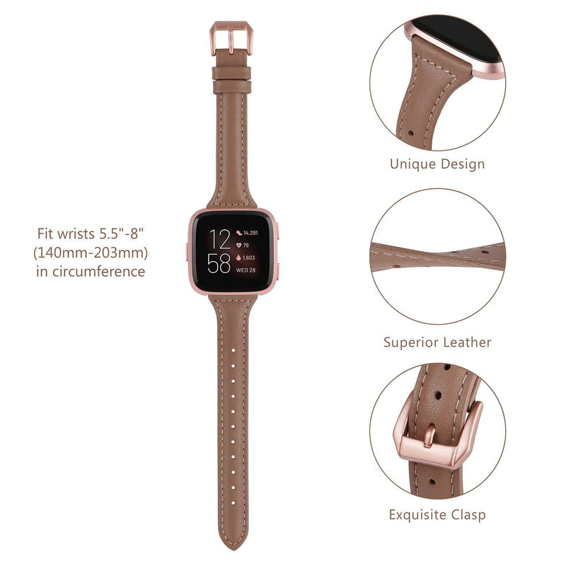 TOYOUTHS Leather Strap Compatible with Fitbit Versa/Versa 2 Bands Women Men Slim Genuine Leather Wristbands Replacement for Versa Lite Edition/Versa SE Classic Accessorie Multi Colors Pink Gray+Rose Gold Buckle