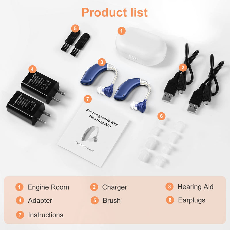 Rechargeable Hearing Aid for Seniors, LIGINN Hearing Amplifier Aids, Sound Amplifier Device with Noise Cancelling,Digital Ear for Hearing Loss Tinnitus,Invisible Ear with Volume Control Blue