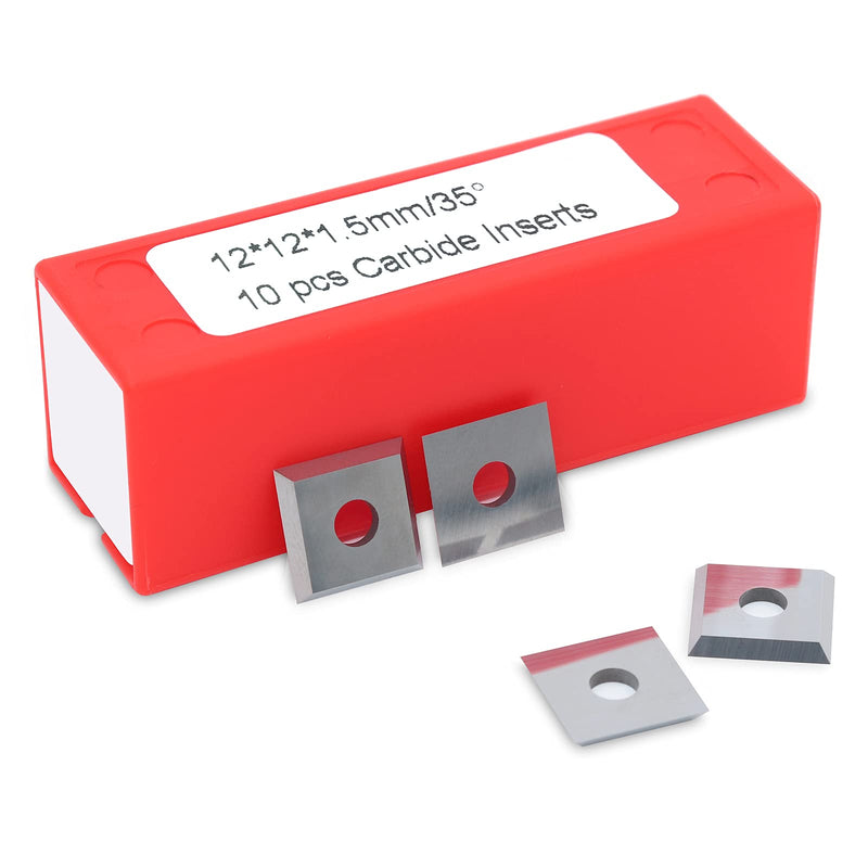 BINSTAK 12mm Square Corners Carbide Inserts 4 Edges (12mm lengthX12mm widthX1.5mm thick-35 Degree Cutting Angle), Pack of 10, Straight-Hole