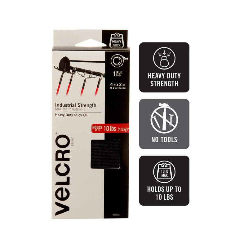 VELCRO Brand Industrial Strength Fasteners, Tape, 4ft x 2in (Pack of 1) Black 4ft x 2in (Pack of 1)