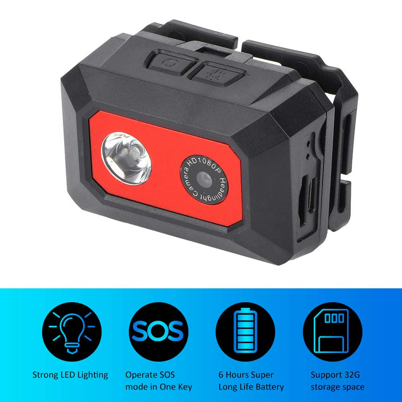 Mini Action Camera,5-10M Night Vision Head-Mounted 1080P HD, Led Headlamp Wearable Body Camera/SOS Mode Hands Free Video Camcorder with Elastic Headband Support 32GB for Outdoor Sport,Traveling