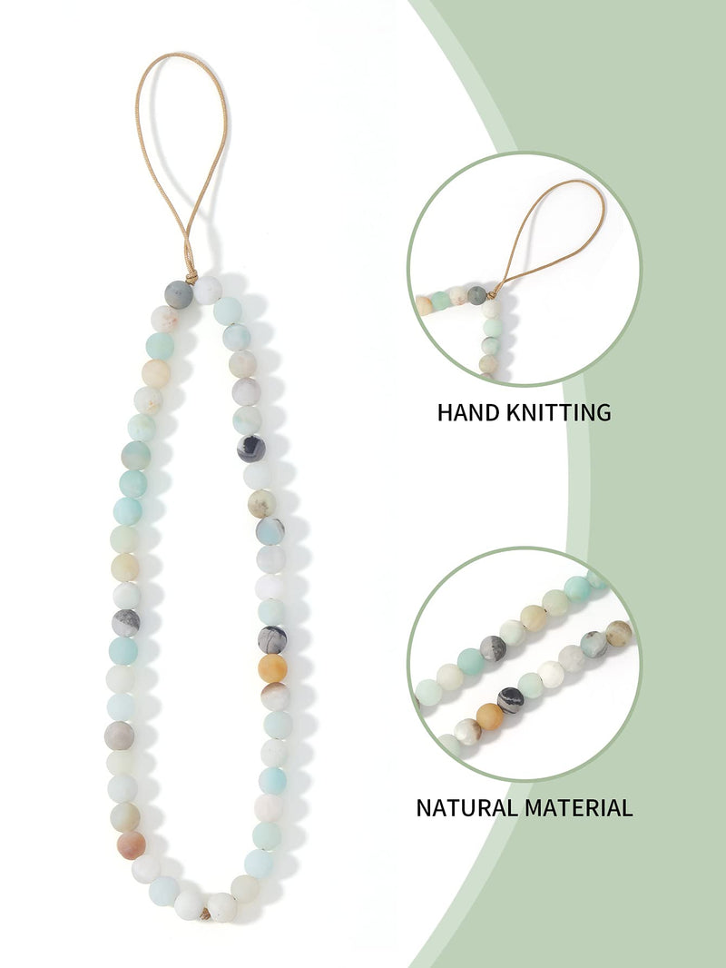 OAIITE Semi-Precious Gem Stones Beaded Phone Charm Cell Phone Lanyard Wrist Strap Handmade Natural Gemstone Phone Chain string Amazonite