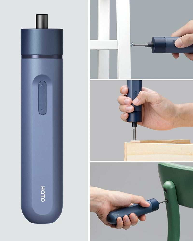 HOTO NEX O1-3.6V Cordless Electric Screwdriver, 1500mAh, USB Rechargeable Battery, All-in-one Power Screwdriver, Manual-automatic Mode, 2 S2 Steel Long Bits, Ideal for Repairing Circuits/electronics Blue