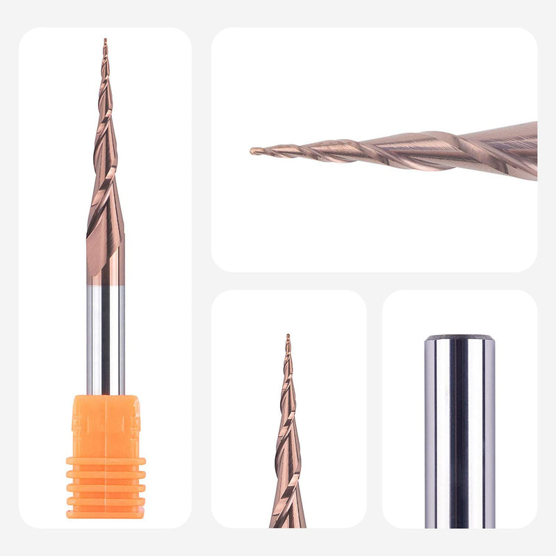 SpeTool Ball Nose Milling Cutter Conical Milling Cutter for CNC Router 2 Flutes 0.25 mm Radius Solid Carbide Engraving Cutter 6 mm Shank with HSi Coating End Mill for 2D and 3D Engraving