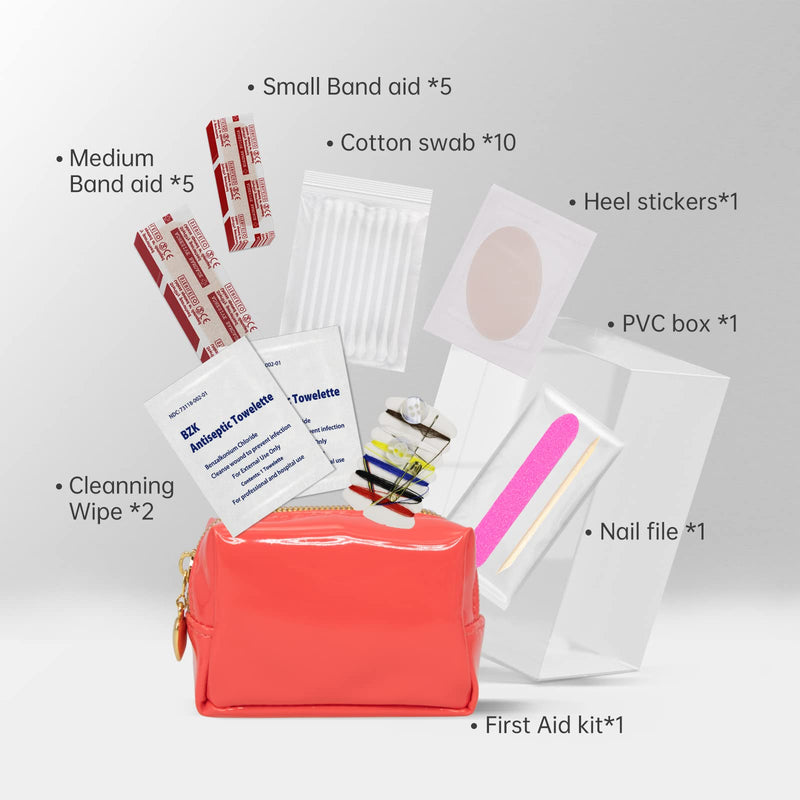 Kitgo Mini First Aid Emergency Clutch Kit -Mother Day Gift Compact Safety Pouch Party Bag with 27 Essential Items for Girl Lady Mother Wife Nurse for Girl Lady Mother Wife Nurse - Red