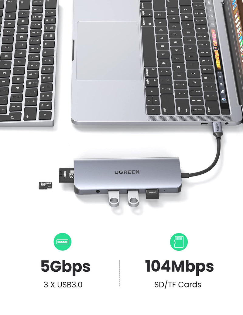 UGREEN USB C Docking Station, 10 in 1 Laptop Docking Station with Gigabit Ethernet 4K HDMI VGA 100W Power Delivery 3 USB 3.0 Ports 3.5mm Audio Jack SD TF Card Reader for MacBook Pro Air Dell HP