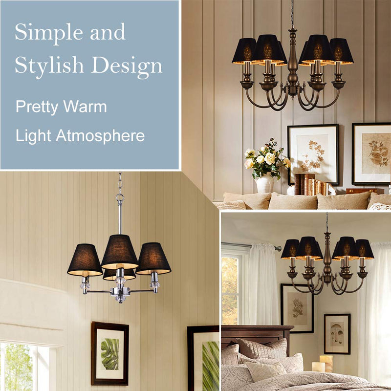 Wellmet Chandelier Lamp Shades, ONLY FOR CANDELABRA BULBS, Clip-on Fitter Lampshade, 3" X 6" X 5", Set of 6 Black-Gold