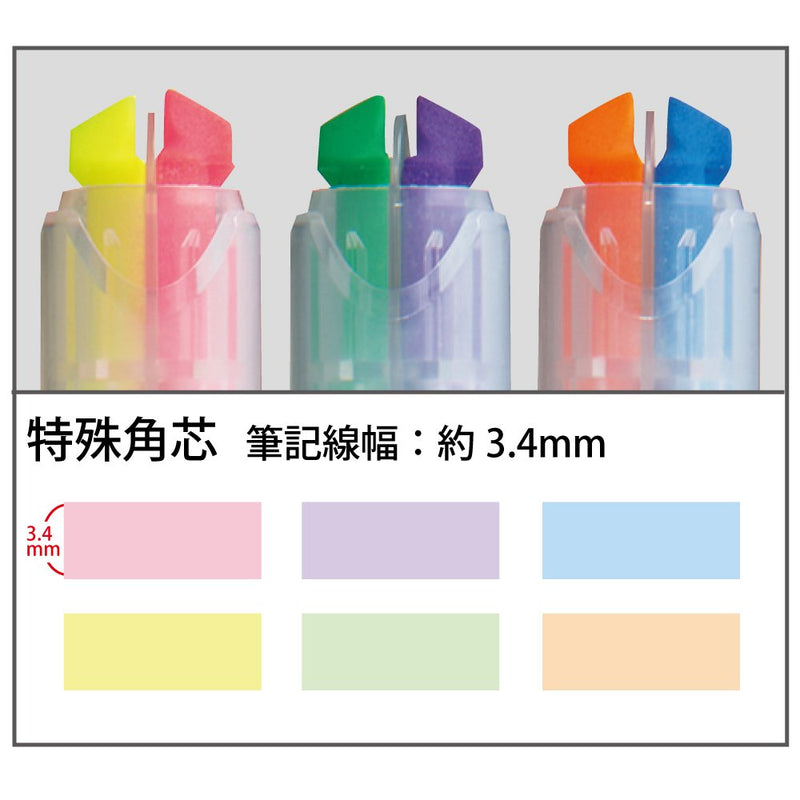 KOKUYO Beetle Tip Dual Color Highlighter, Soft Colors Set (PM-L313-3S), 1 set