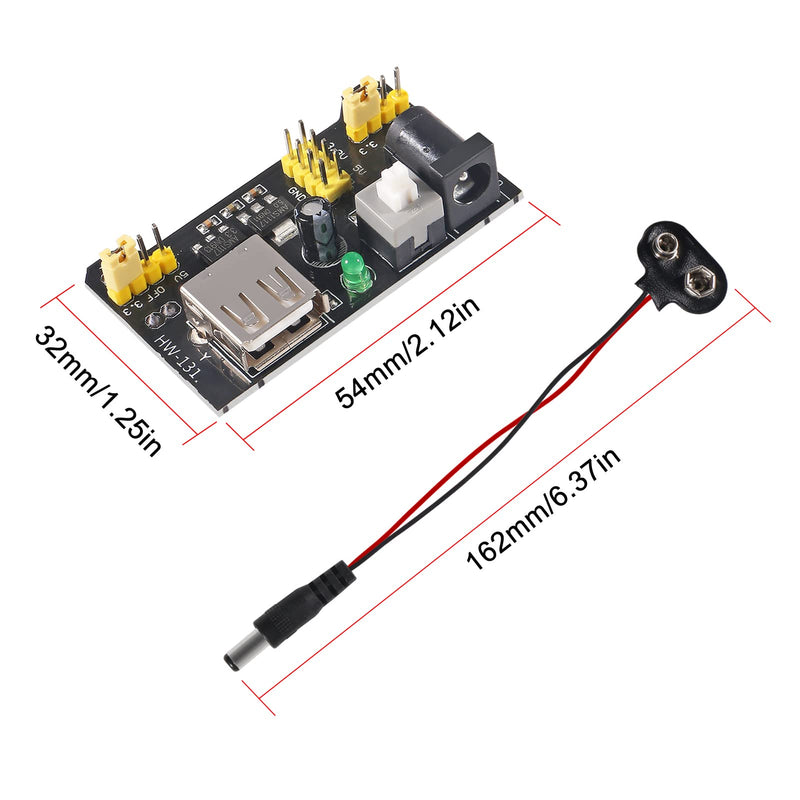 AITIAO 6Pcs MB102 3.3V/5V Solderless Breadboard Power Supply Module with 6Pcs 9V Battery Clip Buckle T-Type Power Cable Male 2.1MM DC Jack Plug for Arduino Nano