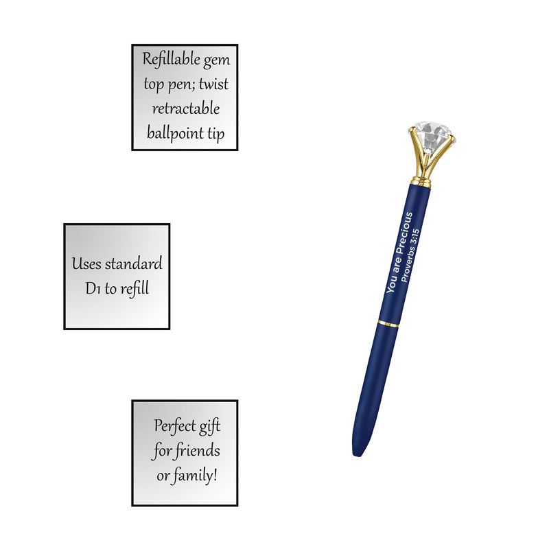 Creative Brands Faithworks - Refillable Ballpoint Gem Pen, 5.5-Inch, Navy - You are Precious