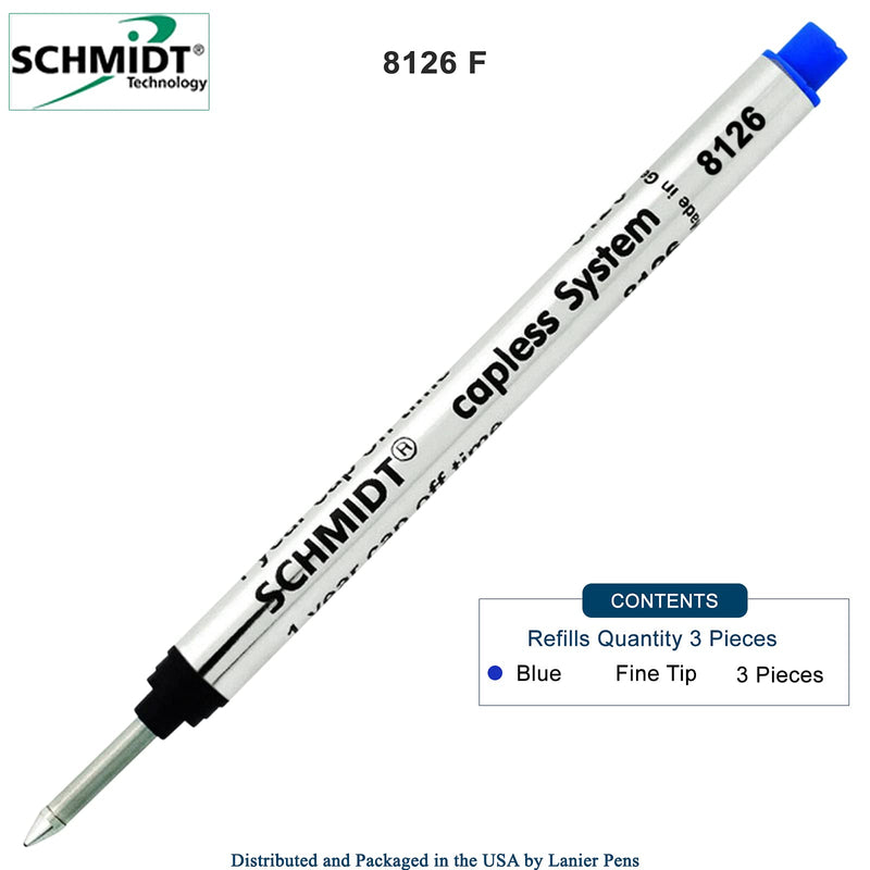 3 Pack - Schmidt 8126 Capless Rollerball - Blue Ink