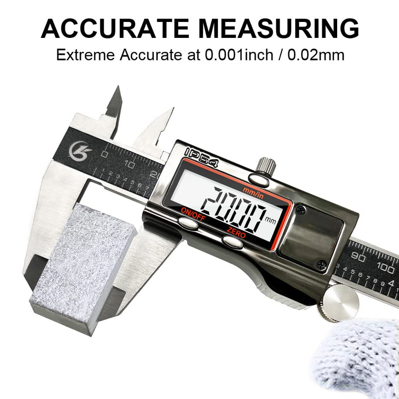 KETOTEK Digital Caliper Measuring Tool, IP54 Waterproof Stainless Steel Electronic Vernier Caliper 6 Inch/150mm Digital Micrometer with Large LCD Screen IP54 Stainless steel
