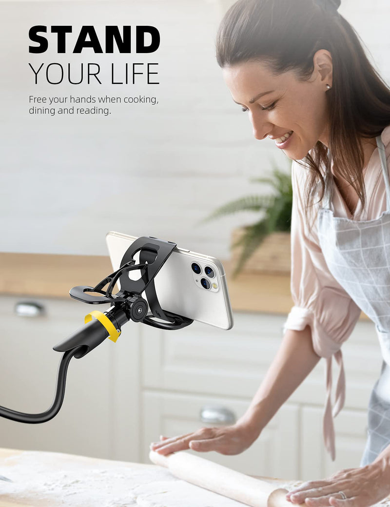 Phone Holder Bed Gooseneck Mount - Lamicall Flexible Arm 360 Mount Clip Bracket Clamp Stand for Cell Phone XS Max XR X 8 7 6 Plus 5 4, S10 S9 S8 S7 S6, Overall Length 33.4In(Black) Black