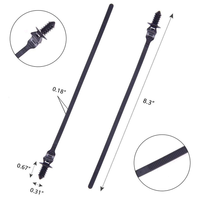 80 Pack Nylon Push Mount Cable Zip Tie, 8.3"x0.18" Heavy Duty Nylon Push Mount Self Locking UV Resistant Assortment for Indoor Wire Tying (Black)
