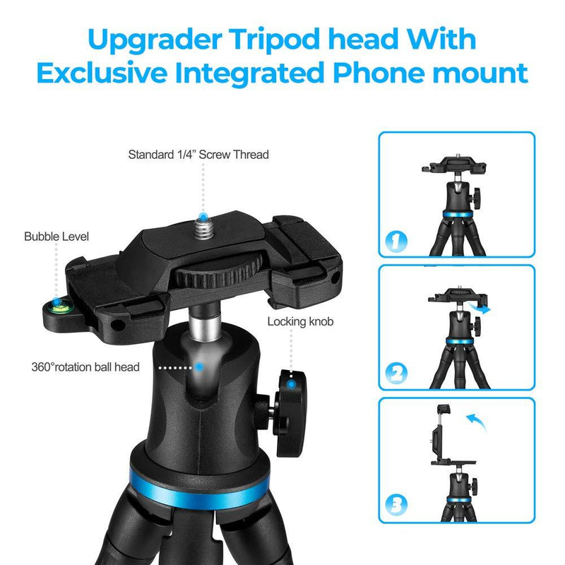 UBeesize 12’’ Flexible Cell Phone Tripod Stand Holder with Wireless Remote Shutter & Universal Phone Mount, Compatible with Smartphone/DSLR/GoPro Cameras Black