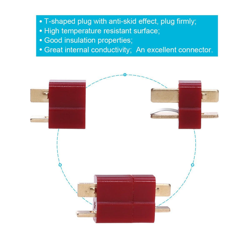 UEETEK 10 Pairs Ultra T-Plug Connectors Deans Style Male and Female with 20pcs Shrink Tubing For RC LiPo Battery