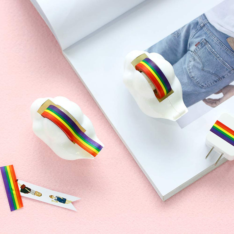 Lind Kitchen 1-Pack Creative Cloud Tape Dispenser with Rainbow Masking Tape,Decorative Cartoon Plastic Tape Holder Cutting Tape for Home Office School Stationery Supplies