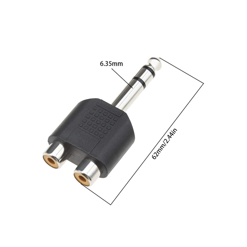 5Pcs 6.35mm 1/4 Inch Stereo Male Plug to Dual RCA Phono Female Socket Jack Connectors Audio Converters Y Splitter Adapters
