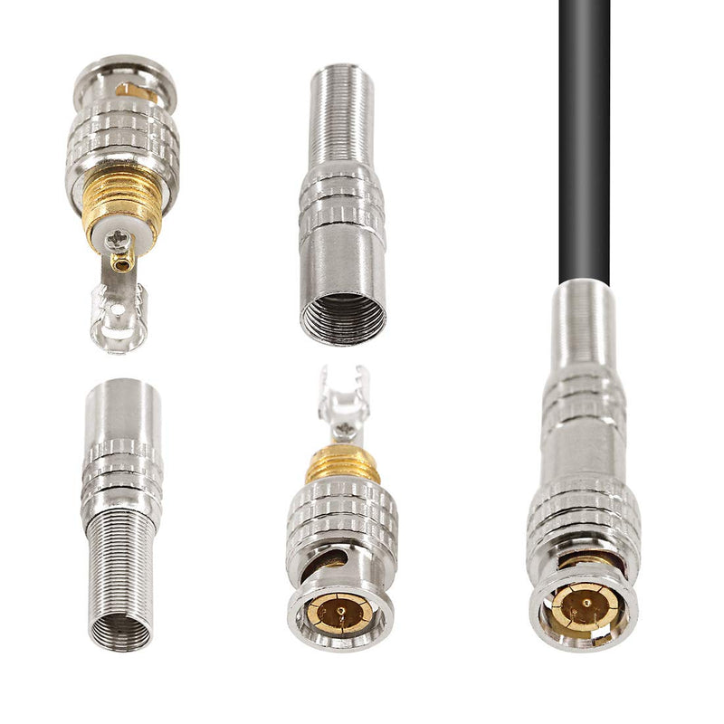 Glarks 15 Pack BNC Male Coaxial Connectors RG59 RG6 Coaxial Terminal Gold-Plated Screw On Brass Adapter for CCTV Home Security Surveillance Camera RG59 RG6 Video Transmission Coax Cables